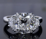 5.90 Ct. Cushion & Half Moon 3 Stone Diamond Ring H Color VS1 GIA Certified