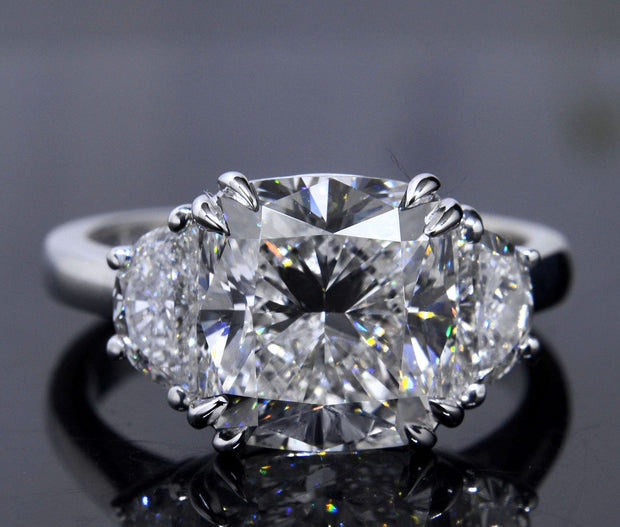 3.90 Ct. 3 Stone Cushion Cut Engagement Ring J Color VS2 GIA Certified