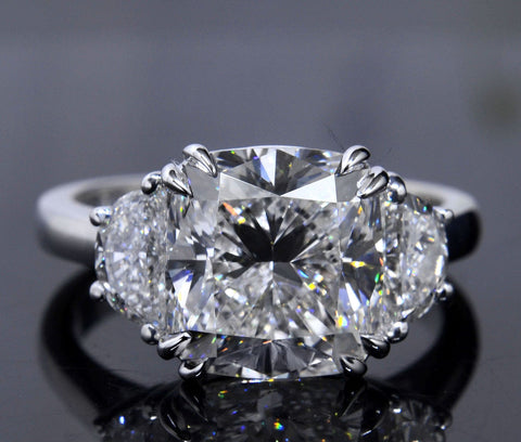 3-stone Cushion Cut & Half Moons Diamond Ring