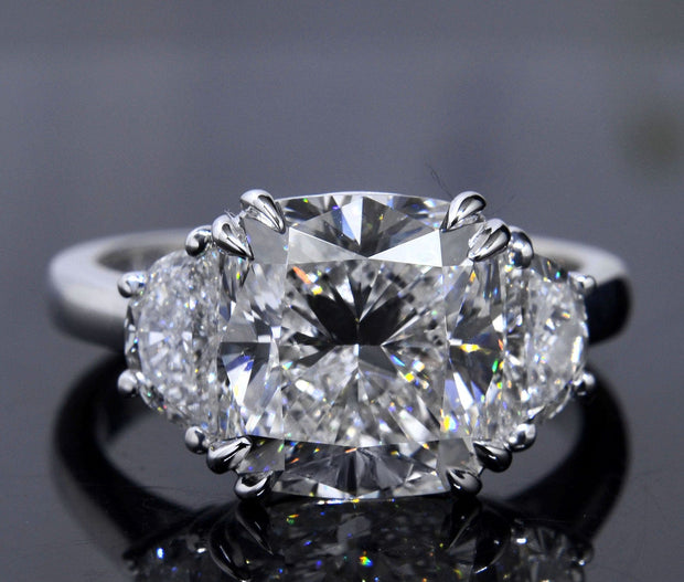 3-stone Cushion Cut & Half Moons Diamond Ring