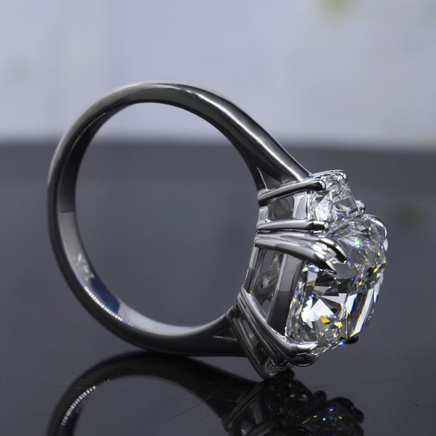 3-stone Cushion Cut & Half Moons Diamond Ring Profile View