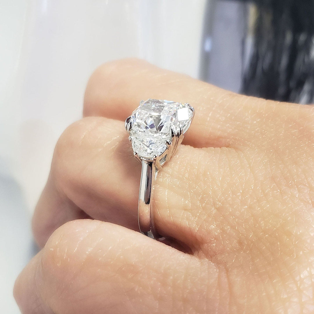 5.00 Ct. 3-stone Cushion Cut & Half Moons Diamond Ring J Color VS2 GIA Certified