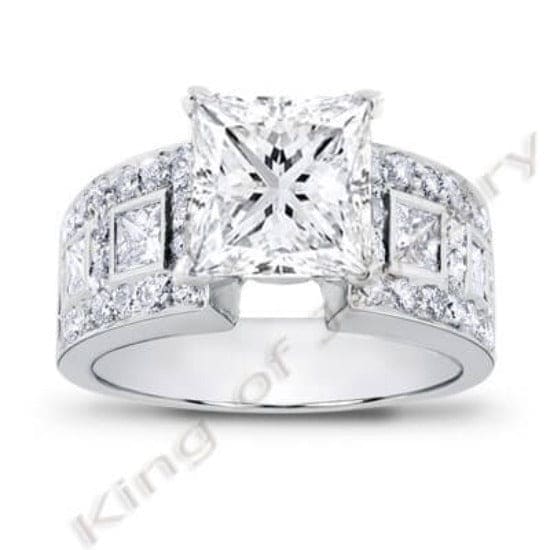 Wide Shank Princess Cut Engagement Ring, Ct F VS2 GIA