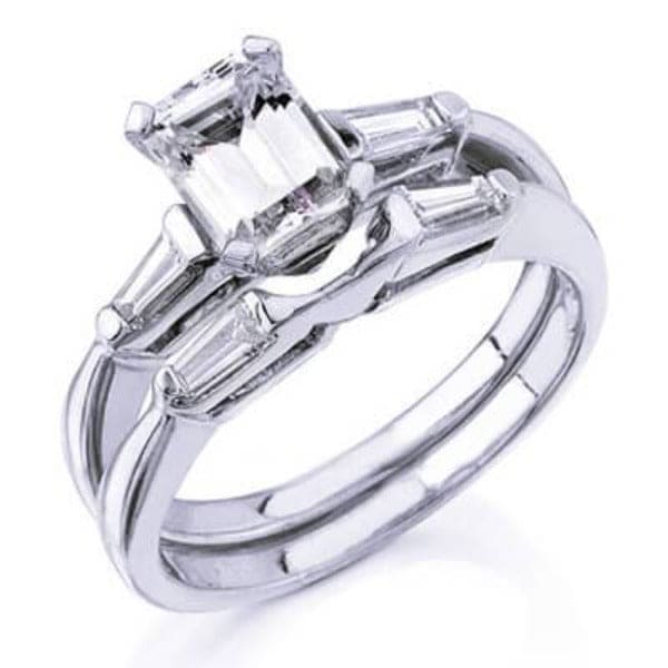 3 stone emerald cut diamond ring set