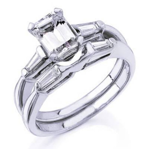 3 Stone Emerald cut diamond ring Set