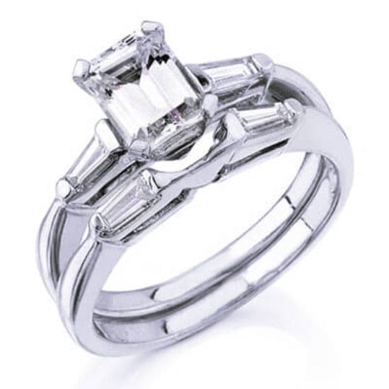 3 stone emerald cut bridal set