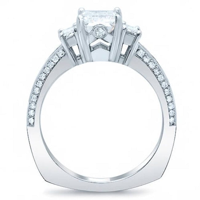 Emerald Cut & Baguette 3 Stone Engagement Ring Side Profile