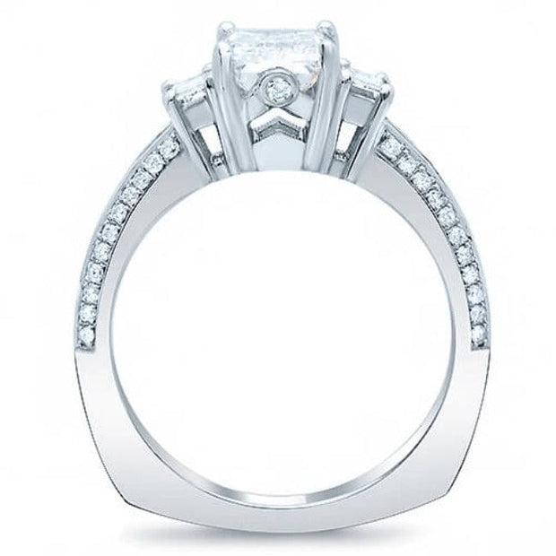 Emerald Cut & Baguette 3 Stone Engagement Ring Side Profile