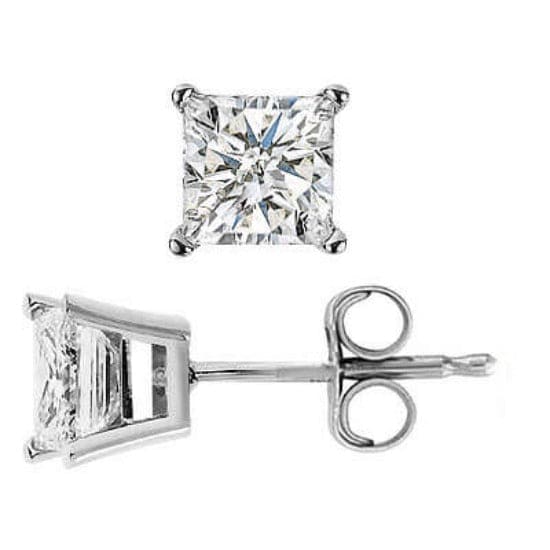 0.90 Ct. Princess Cut Diamond Stud Earrings