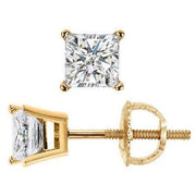 Princess Cut Diamond Stud Earrings yellow gold