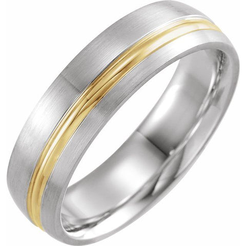 14K White and Yellow Gold Grooved Band with 6 mm