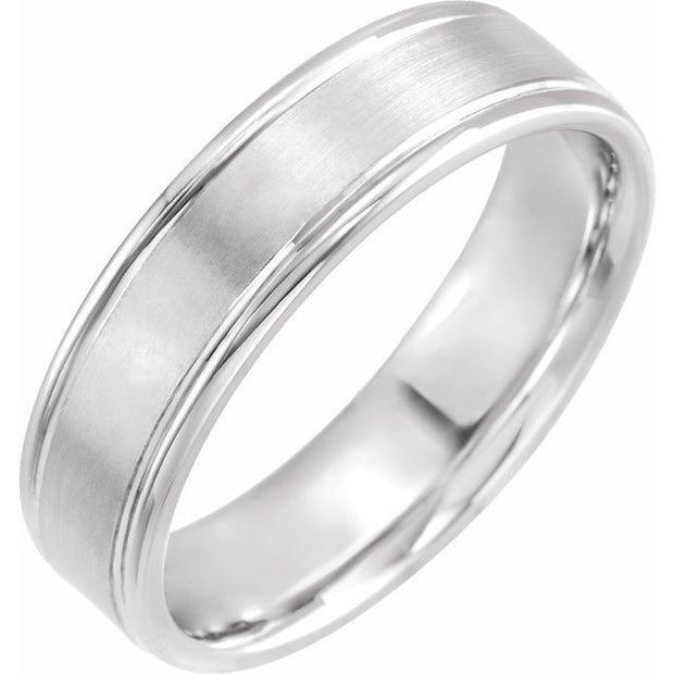 14K White Gold 6 mm Grooved Band