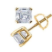 Asscher Cut Diamond Stud Earrings Yellow Gold