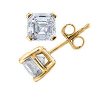 Asscher Cut Diamond Stud Earrings Yellow Gold