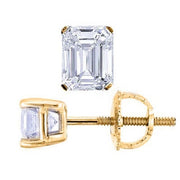 3.00 Ct. Emerald Cut Diamond Stud Earrings screw back yellow gold