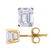 3.00 Ct. Emerald Cut Diamond Stud Earrings push back yellow gold