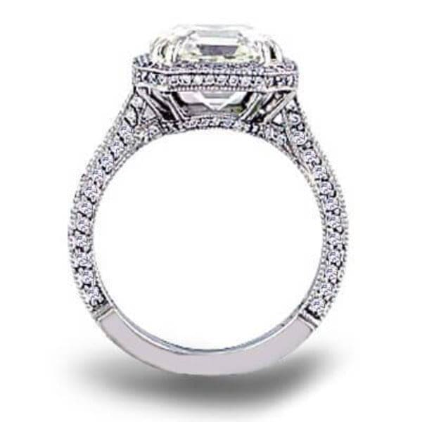 3.95 Ct. Pave Halo Asscher Cut Diamond Ring I Color VS1 GIA Certified