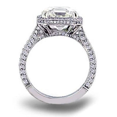 4.95 Ct. Pave Halo Asscher Cut Diamond Ring J Color VS1 GIA Certified
