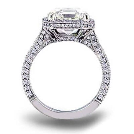 2.45 Ct. Pave Halo Asscher Cut Diamond Ring I Color VS1 GIA Certified