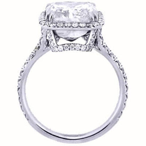  French Pave Halo Asscher Cut Engagement Ring Profile View