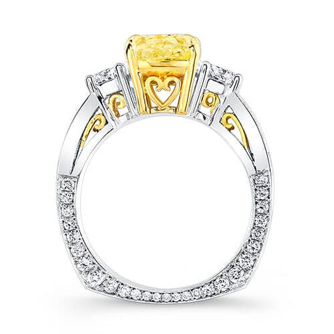 4.91 Ct. GIA Certified Fancy INTENSE Yellow Cushion Cut Diamond Engagement Ring With Half Moons