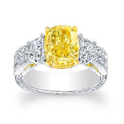 4.91 Ct. GIA Certified Fancy INTENSE Yellow Cushion Cut Diamond Engagement Ring With Half Moons