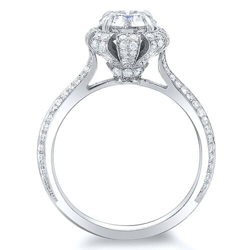 1.31 Ct. Round Brilliant Cut Floral Pave Diamond Engagement Ring F,VS2 GIA