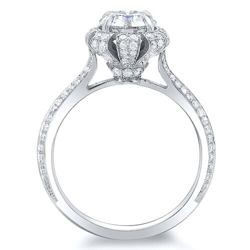 Crown halo oval cut engagement ring side profile