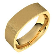 14K Gold Square Comfort Fit Stone Finish Band 6mm Width