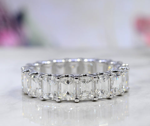 6 Carats Emerald Cut Eternity Band U-Setting F-G Color VS1 Clarity