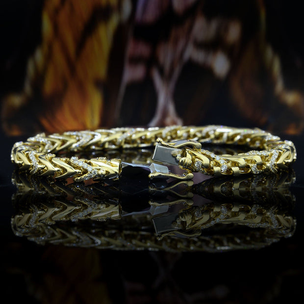 Men's Franco Chain Bracelet with Diamonds 14K Solid Gold 6mm 3.4 Carats
