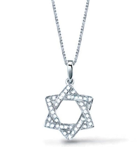 Pave Set Diamond Star of David Pendant With Chain