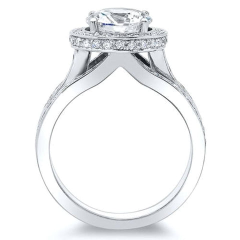 Halo Split Shank Round Cut Engagement Ring Profile View