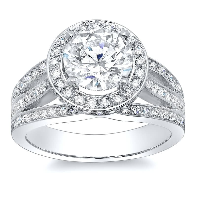 Halo Split Shank Round Cut Engagement Ring Front View
