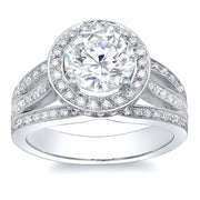 Halo Split Shank Round Cut Engagement Ring Front View