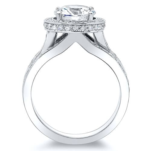 Halo Split Shank Round Cut Engagement Ring Side Profile