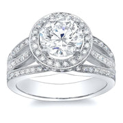 Halo Split Shank Round Cut Engagement Ring Front View