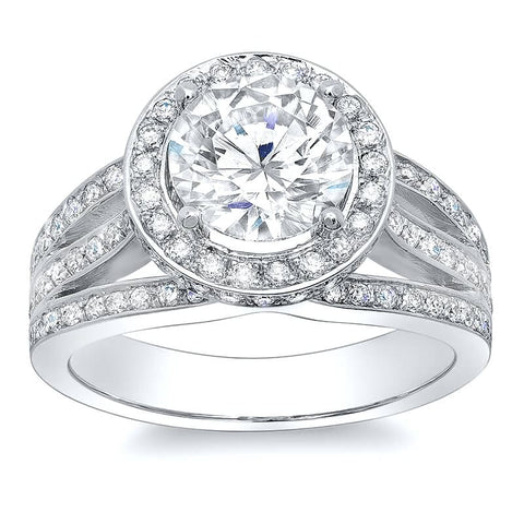 Halo Split Shank Round Cut Engagement Ring Front View