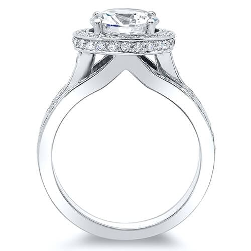 Cushion halo split shank engagement ring side profile