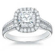 1.47 Ct. Halo Cushion Cut Split Shank Diamond Engagement Ring F,VS1 GIA