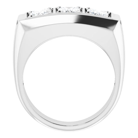 Men's 3 Stone Diamond Ring Emerald Cut White Gold Side Profile