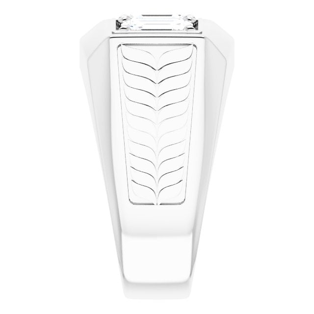 Men's 3 Stone Diamond Ring Emerald Cut White Gold Side View