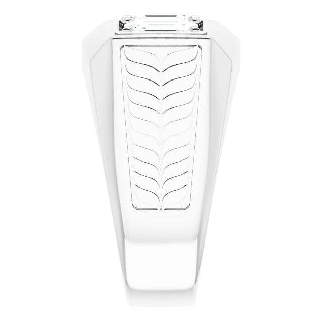 Men's 3 Stone Diamond Ring Emerald Cut White Gold Side View
