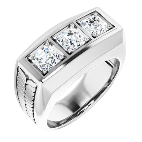 men's 3 stone asscher cut diamond ring white Gold