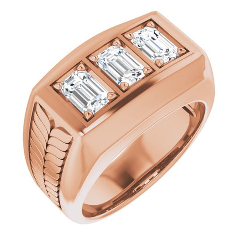 Men's 3 Stone Diamond Ring Emerald Cut 1.50 Ctw. E Color VS1 GIA Certified