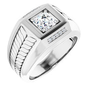 Engagement Ring for Men Asscher Cut White Gold