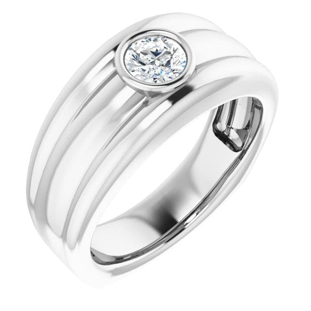  Men's Solitaire Ring Round Cut Bezel Set