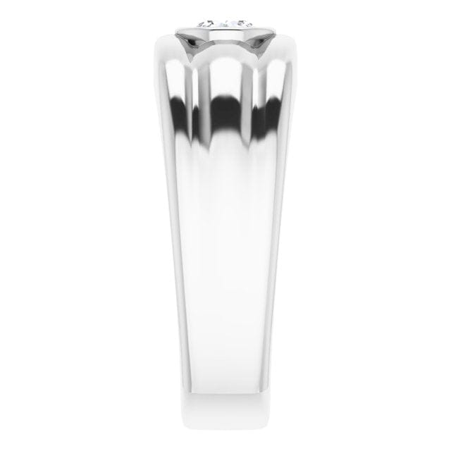  Men's Solitaire Ring Round Cut Bezel Set Side View
