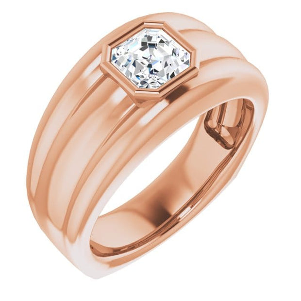 Asscher Cut Men's Engagement Ring Rose Gold