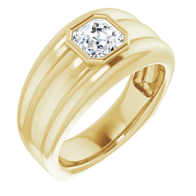Asscher cut men's engagement ring yellow gold